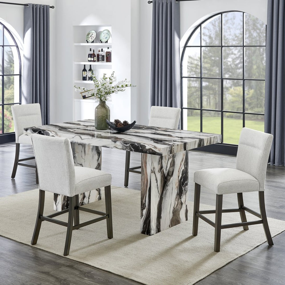 English Elm Cavira Counter Height Faux Marble Dining Set with Pedestal Table and Upholstered Chairs T2574S00362