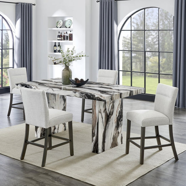 English Elm Cavira Counter Height Faux Marble Dining Set with Pedestal Table and Upholstered Chairs T2574S00362