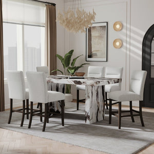 English Elm Cavira Counter Height Faux Marble Dining Set Seats Six with Upholstered Gray Chairs T2574S00363
