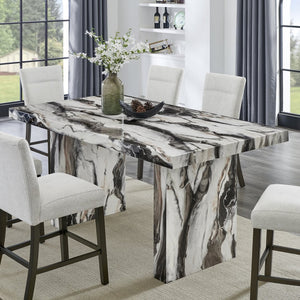 English Elm Cavira Counter Height Faux Marble Dining Set Seats Six with Upholstered Gray Chairs T2574S00363