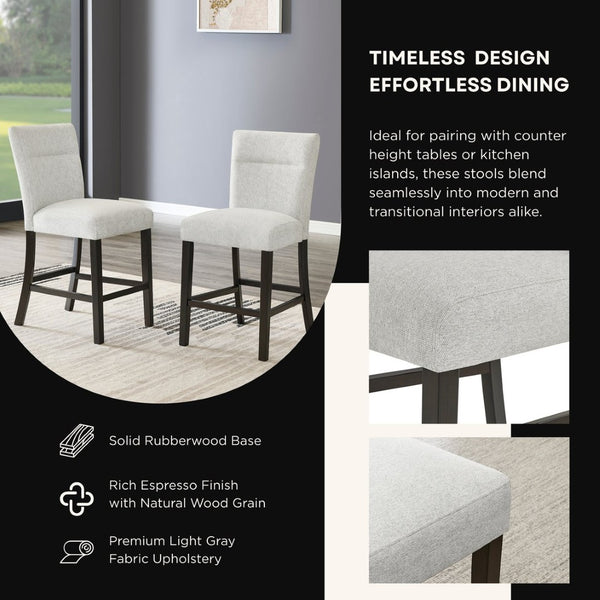 English Elm Cavira Counter Height Faux Marble Dining Set Seats Six with Upholstered Gray Chairs T2574S00363