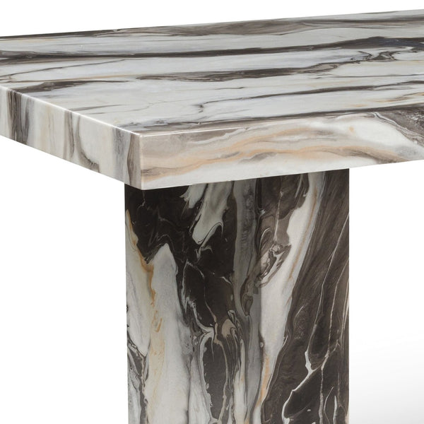 English Elm Cavira Counter Height Faux Marble Dining Set Seats Six with Upholstered Gray Chairs T2574S00363