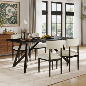 English Elm Axler Five Piece Dining Set Oak Veneer Tabletop Sculptural Base with Boucle Chairs Black T2574S00364