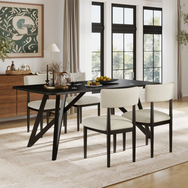English Elm Axler Five Piece Dining Set Oak Veneer Tabletop Sculptural Base with Boucle Chairs Black T2574S00364