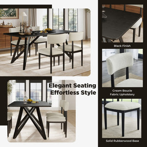 English Elm Axler Five Piece Dining Set Oak Veneer Tabletop Sculptural Base with Boucle Chairs Black T2574S00364