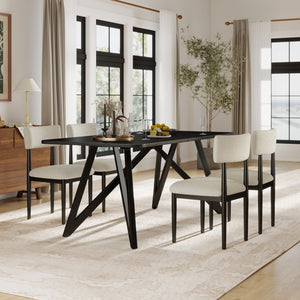 English Elm Axler Five Piece Dining Set Oak Veneer Tabletop Sculptural Base with Boucle Chairs Black T2574S00364