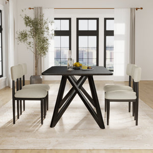 English Elm Axler Five Piece Dining Set Oak Veneer Tabletop Sculptural Base with Boucle Chairs Black T2574S00364