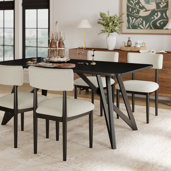 English Elm Axler Five Piece Dining Set Oak Veneer Tabletop Sculptural Base with Boucle Chairs Black T2574S00364