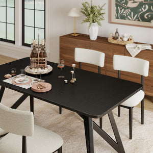 English Elm Axler Five Piece Dining Set Oak Veneer Tabletop Sculptural Base with Boucle Chairs Black T2574S00364