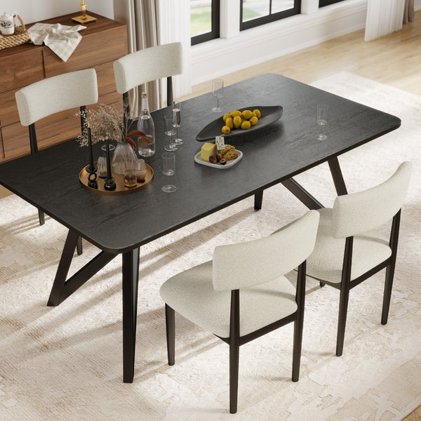 English Elm Axler Five Piece Dining Set Oak Veneer Tabletop Sculptural Base with Boucle Chairs Black T2574S00364