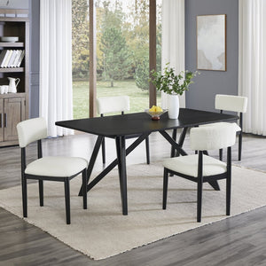 English Elm Axler Five Piece Dining Set Oak Veneer Tabletop Sculptural Base with Boucle Chairs Black T2574S00364