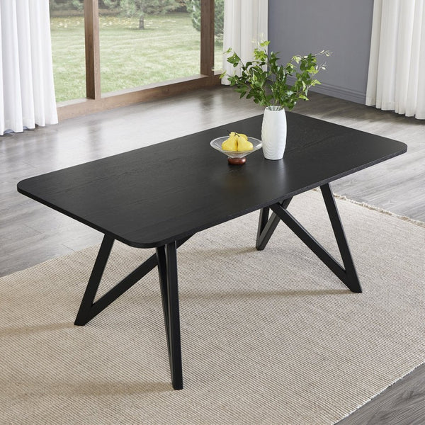 English Elm Axler Five Piece Dining Set Oak Veneer Tabletop Sculptural Base with Boucle Chairs Black T2574S00364