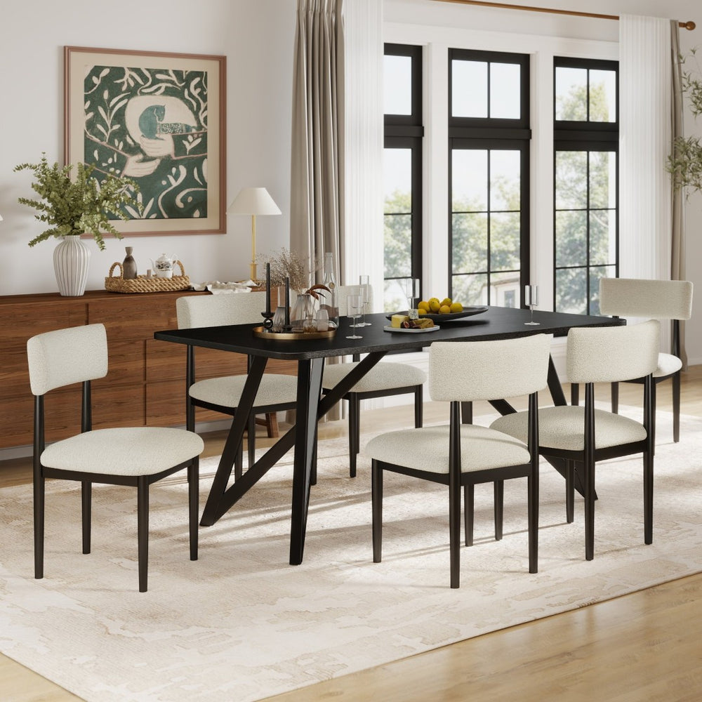 English Elm Axler 7 Piece Boucle Dining Set Sculptural Rubberwood Table Seats Six Modern T2574S00365