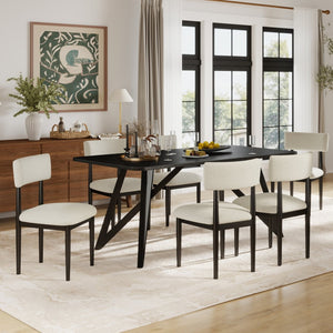 English Elm Axler 7 Piece Boucle Dining Set Sculptural Rubberwood Table Seats Six Modern T2574S00365
