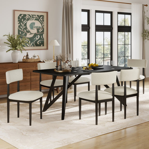 English Elm Axler 7 Piece Boucle Dining Set Sculptural Rubberwood Table Seats Six Modern T2574S00365