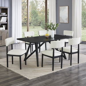 English Elm Axler 7 Piece Boucle Dining Set Sculptural Rubberwood Table Seats Six Modern T2574S00365