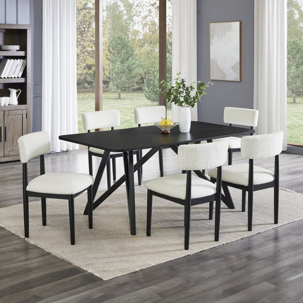 English Elm Axler 7 Piece Boucle Dining Set Sculptural Rubberwood Table Seats Six Modern T2574S00365