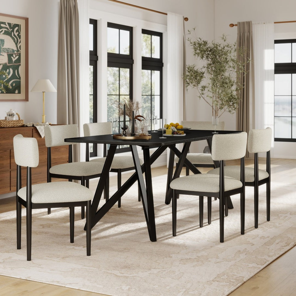 English Elm Axler 7 Piece Boucle Dining Set Sculptural Rubberwood Table Seats Six Modern T2574S00365