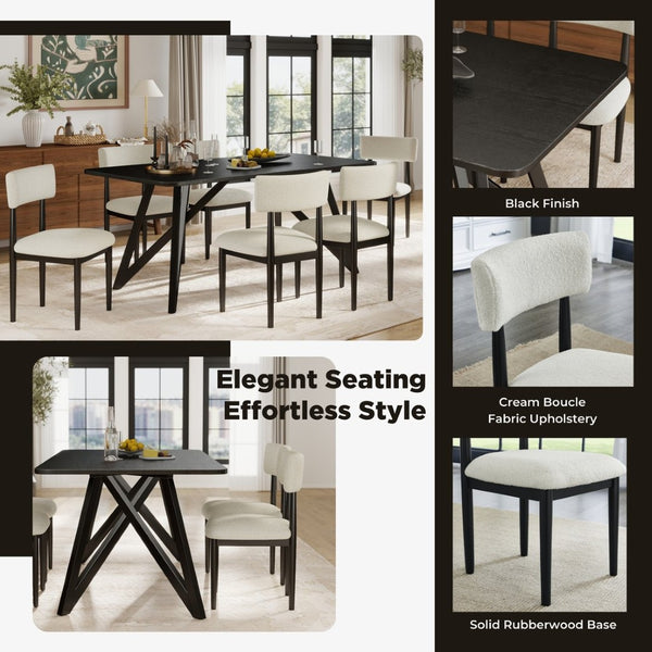 English Elm Axler 7 Piece Boucle Dining Set Sculptural Rubberwood Table Seats Six Modern T2574S00365