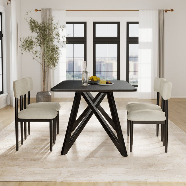 English Elm Axler 7 Piece Boucle Dining Set Sculptural Rubberwood Table Seats Six Modern T2574S00365