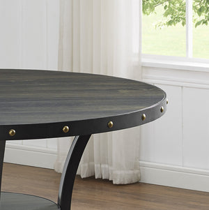 English Elm Biony Espresso Round Dining Set with Brass Nailhead Upholstered Chairs for Four Red T2574S00367