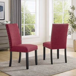 English Elm Biony Espresso Round Dining Set with Brass Nailhead Upholstered Chairs for Four Red T2574S00367