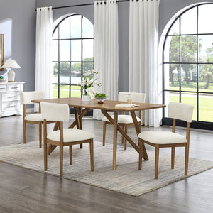 English Elm Axler Five Piece Dining Set Oak Veneer Tabletop Sculptural Base with Boucle Chairs Light Oak T2574S00368