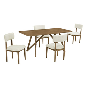 English Elm Axler Five Piece Dining Set Oak Veneer Tabletop Sculptural Base with Boucle Chairs Light Oak T2574S00368