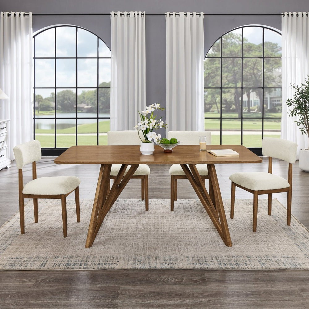 English Elm Axler Five Piece Dining Set Oak Veneer Tabletop Sculptural Base with Boucle Chairs Light Oak T2574S00368