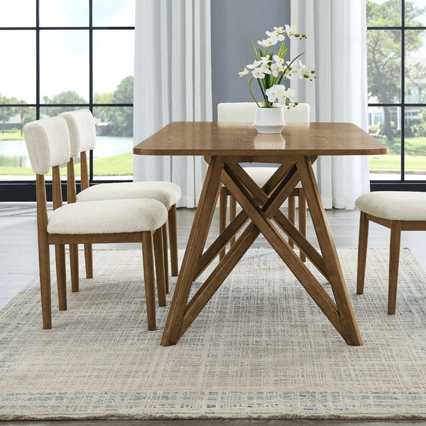 English Elm Axler Five Piece Dining Set Oak Veneer Tabletop Sculptural Base with Boucle Chairs Light Oak T2574S00368
