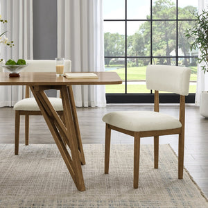English Elm Axler Five Piece Dining Set Oak Veneer Tabletop Sculptural Base with Boucle Chairs Light Oak T2574S00368