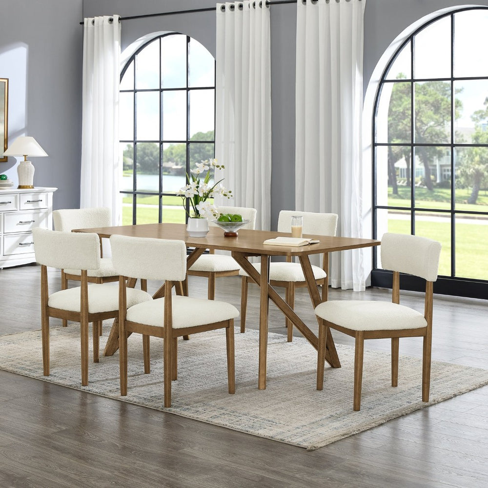 English Elm Axler Seven Piece Sculptural Oak Dining Set with Boucle Upholstered Seating for Six T2574S00369