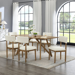 English Elm Axler Seven Piece Sculptural Oak Dining Set with Boucle Upholstered Seating for Six T2574S00369