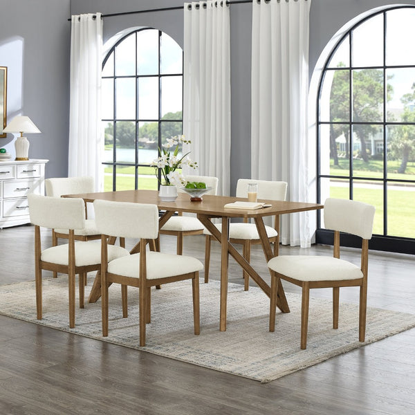English Elm Axler Seven Piece Sculptural Oak Dining Set with Boucle Upholstered Seating for Six T2574S00369