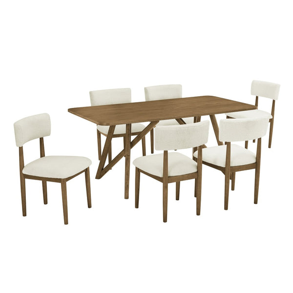 English Elm Axler Seven Piece Sculptural Oak Dining Set with Boucle Upholstered Seating for Six T2574S00369