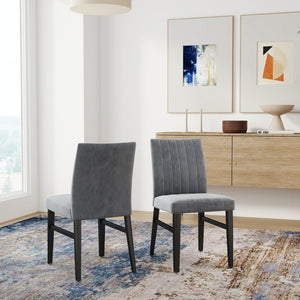 English Elm Edo Round Trestle Dining Set Rubberwood Table with Four Channel Tufted Upholstered Chairs Gray T2574S00371
