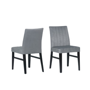 English Elm Edo Round Trestle Dining Set Rubberwood Table with Four Channel Tufted Upholstered Chairs Gray T2574S00371