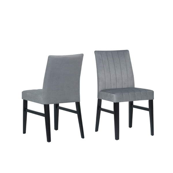 English Elm Edo Round Trestle Dining Set Rubberwood Table with Four Channel Tufted Upholstered Chairs Gray T2574S00371