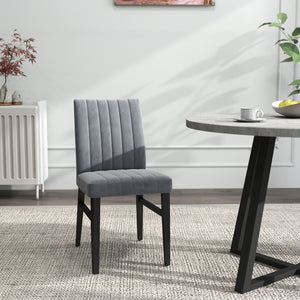 English Elm Edo Round Trestle Dining Set Rubberwood Table with Four Channel Tufted Upholstered Chairs Gray T2574S00371