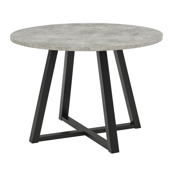 English Elm Edo Round Trestle Dining Set Rubberwood Table with Four Channel Tufted Upholstered Chairs Tan T2574S00372