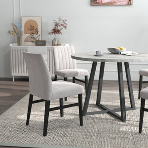 English Elm Edo Round Trestle Dining Set Rubberwood Table with Four Channel Tufted Upholstered Chairs Tan T2574S00372