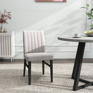 English Elm Edo Round Trestle Dining Set Rubberwood Table with Four Channel Tufted Upholstered Chairs Tan T2574S00372