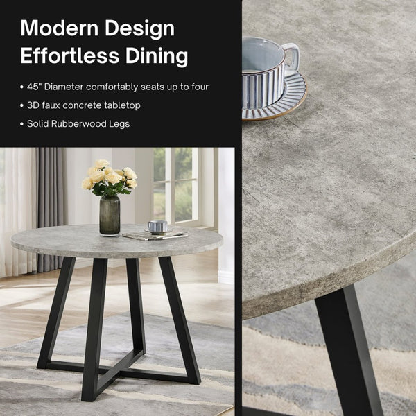 English Elm Edo Round Trestle Dining Set Rubberwood Table with Four Channel Tufted Upholstered Chairs Yellow T2574S00373