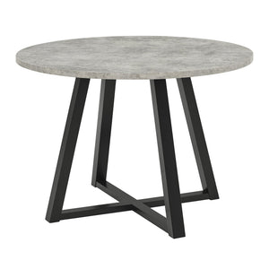 English Elm Edo Round Trestle Dining Set Rubberwood Boucle Chairs Contemporary Five Piece Black T2574S00375