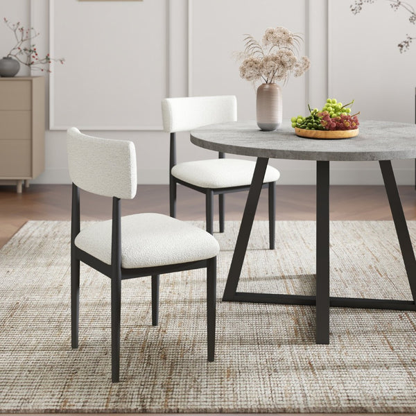 English Elm Edo Round Trestle Dining Set Rubberwood Boucle Chairs Contemporary Five Piece Black T2574S00375