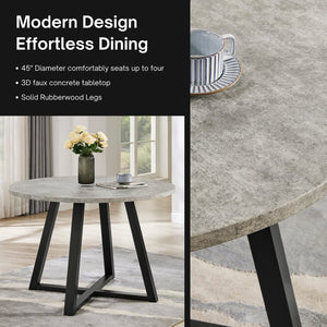 English Elm Edo Round Trestle Dining Set Rubberwood Boucle Chairs Contemporary Five Piece Black T2574S00375