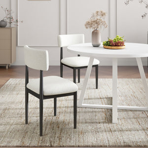 English Elm Edo Round Trestle Dining Set Rubberwood Boucle Chairs Contemporary Five Piece White T2574S00376