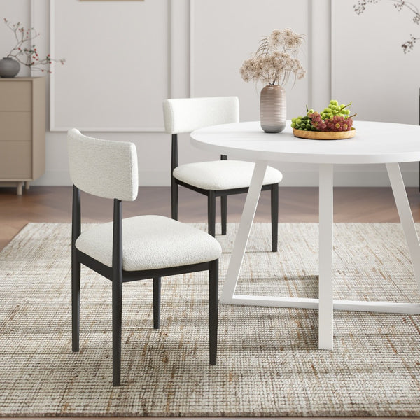 English Elm Edo Round Trestle Dining Set Rubberwood Boucle Chairs Contemporary Five Piece White T2574S00376