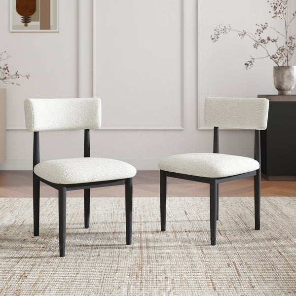 English Elm Edo Round Trestle Dining Set Rubberwood Boucle Chairs Contemporary Five Piece White T2574S00376