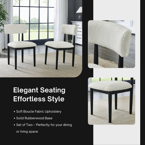 English Elm Edo Round Trestle Dining Set Rubberwood Boucle Chairs Contemporary Five Piece White T2574S00376